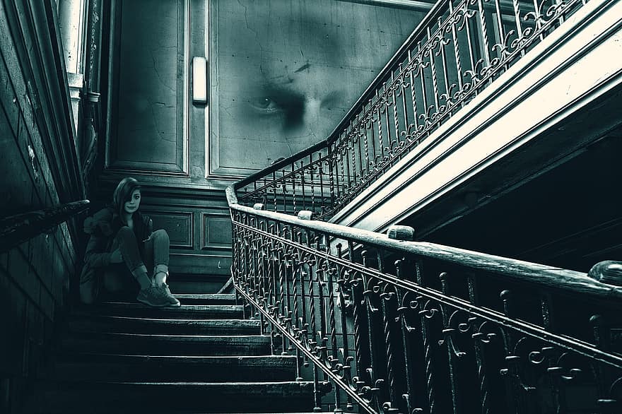 escaliers, vieux escaliers, sombre