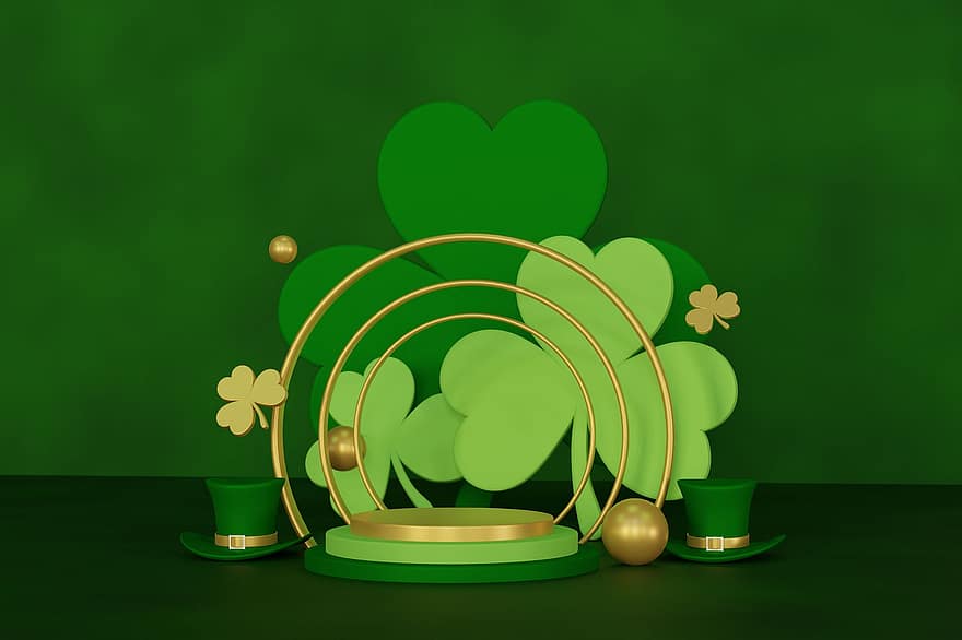 shamrock, Hari St Patrick, liburan, dekorasi, simbol, salam, perayaan, warna hijau, ilustrasi, emas, latar belakang