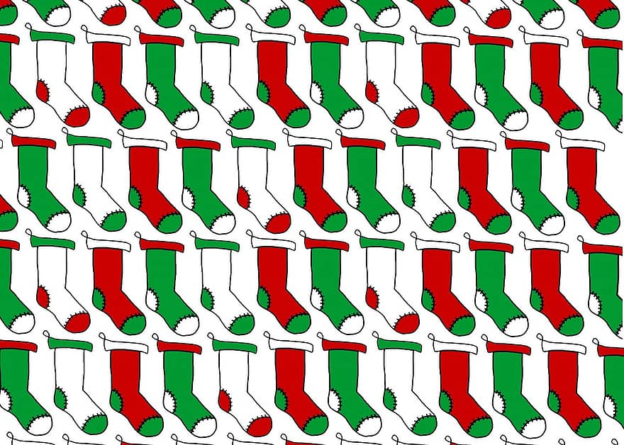 Red, Green, White, Christmas, Holiday, Stockings, Decorations, Hang, Cartoon, Background