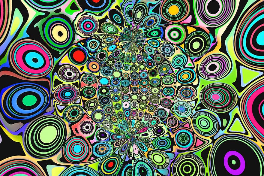 abstrakt, färgrik, bakgrund, psychedelic, cirklar, modern