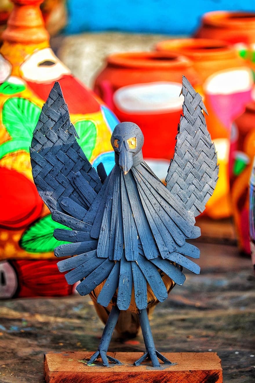 pájaro, figurilla, bordado, Art º, artista, culturas, multi color, madera, juguete, arte, decoración