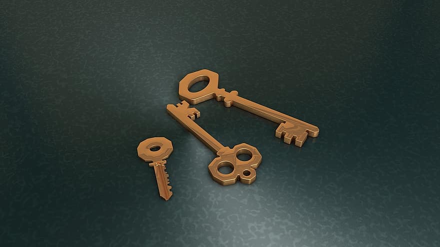 Gyllene nycklar till dörrar, för design, metall