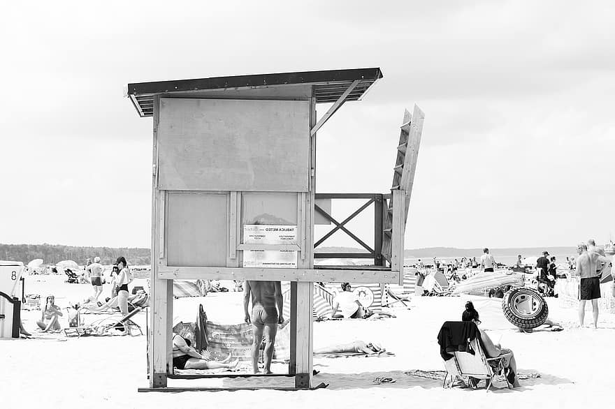برج الإنقاذ ، شاطئ بحر ، الصيف ، رمال ، ساحل