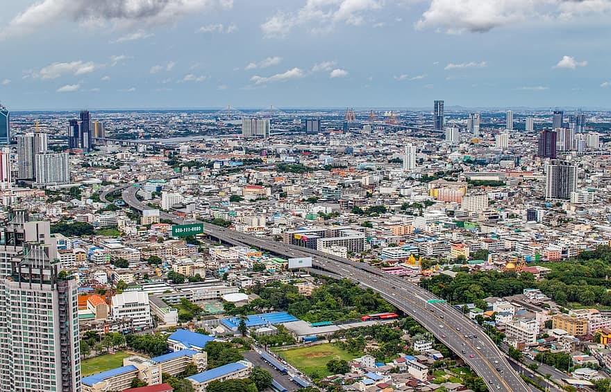 Бангкок, город, здания, панорама, небоскребы, линия горизонта, высотный, городской пейзаж, в центре города, метрополия, современный