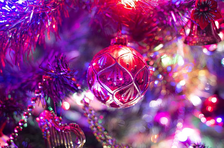 jul, dekorasjon, bauble, juletre, gran, julekule, ornament, dekor, lys, ferie, festlig