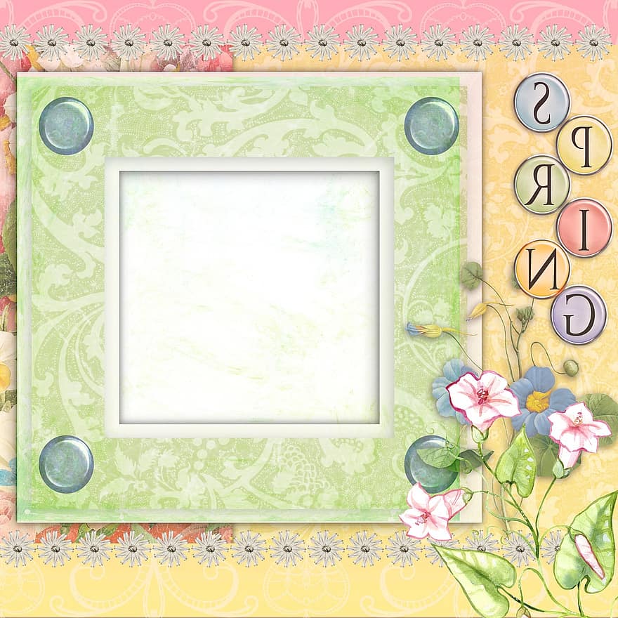 Frühling, Hintergrund, weich, Rosa, Rahmen, Scrapbooking, Seite, romantisch, Blumen-, Vorlage, Bank