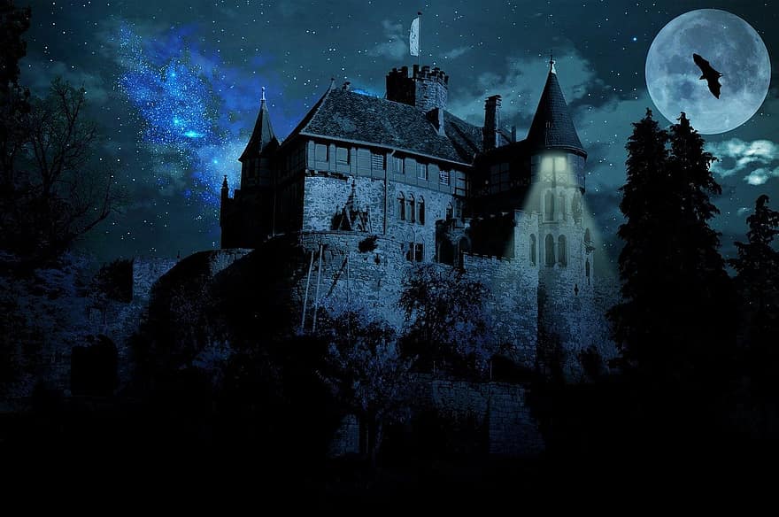 castell encantat, castell fantasma, castell, foscor, místic, estrany, muntatge fotogràfic, contes de fades, gespenstig, misteriós, trist