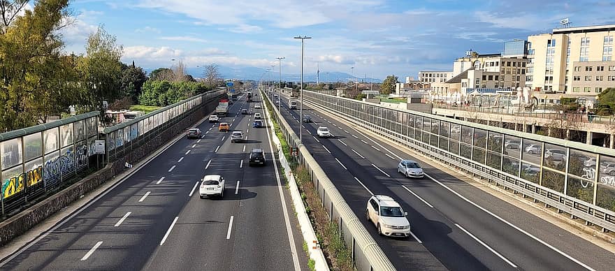 autopista, la carretera, coches, automóviles, vehículos, tráfico, transporte, urbano, ciudad, Roma