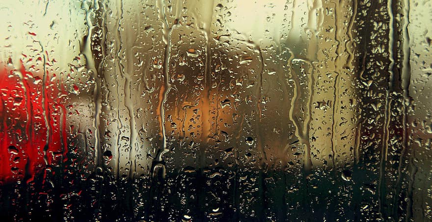 regn, By lys, nat, bil vindue