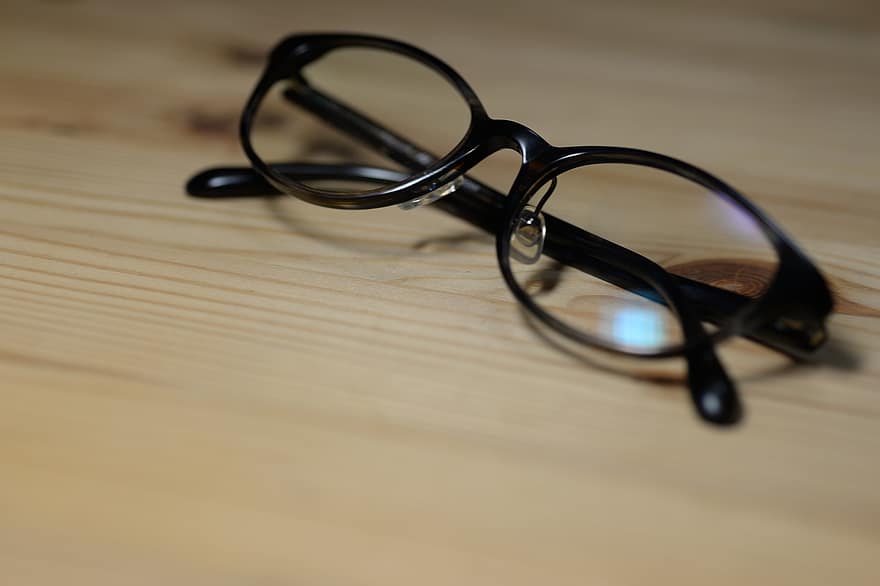 briller, mode, tilbehør, syn, tæt på, enkelt objekt, træ, baggrunde, bord, linse, optisk instrument