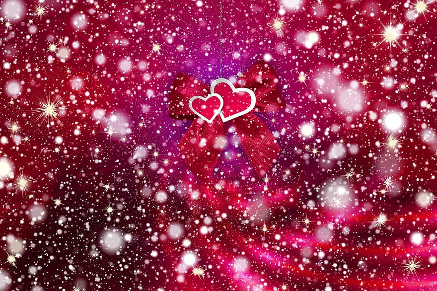 jul, vinter-, snö, bokeh, hjärta, kärlek