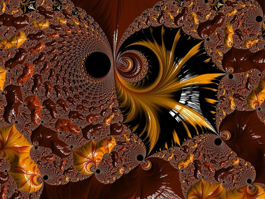 fractal, ruskea, kultainen, intensiivinen, kultaisen ruskea, tausta, kuvio, digitaalinen