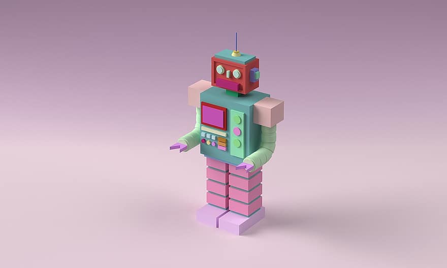 robot, zabawka, geometryczny, 3d, android, robotyczny