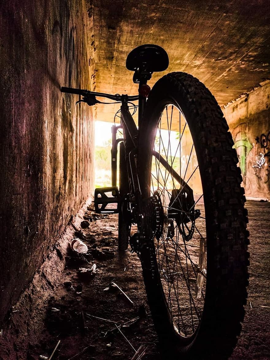 sepeda, terowongan, jalan, roda, urban