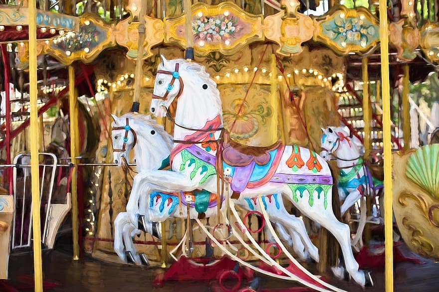Carousel Horses, Carousel, Horse, Ride, Fun, Amusement, Entertainment, Park, Play, Carnival, Circus