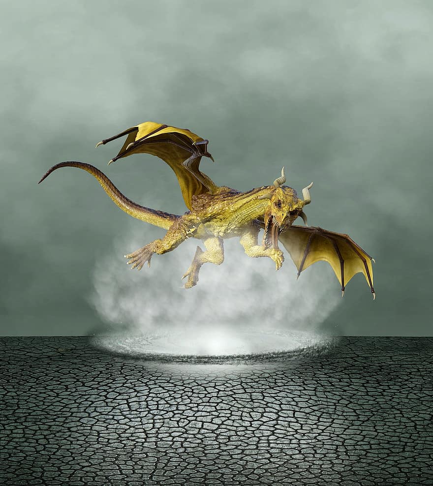 Background, Surface, Bowl, Smoke, Dragon, Fantasy, Digital Art, illustration, flying, reptile, dinosaur