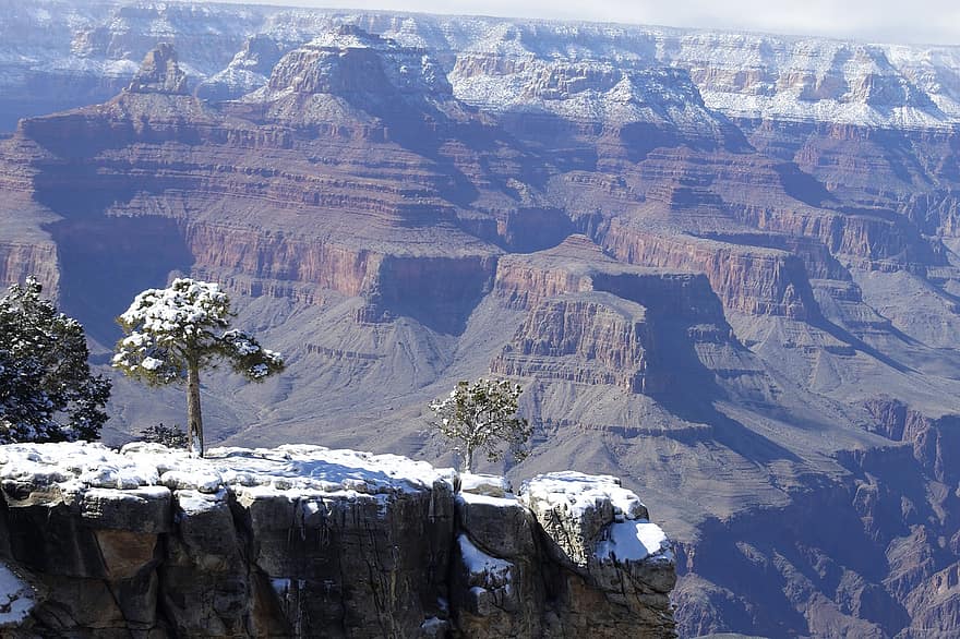 Grand Canyon, τοπίο, φύση, ταξίδι, γκρεμός, βράχος, μεγαλοπρεπής, βουνό, αμμόπετρα, χιόνι, διαβρώθηκε