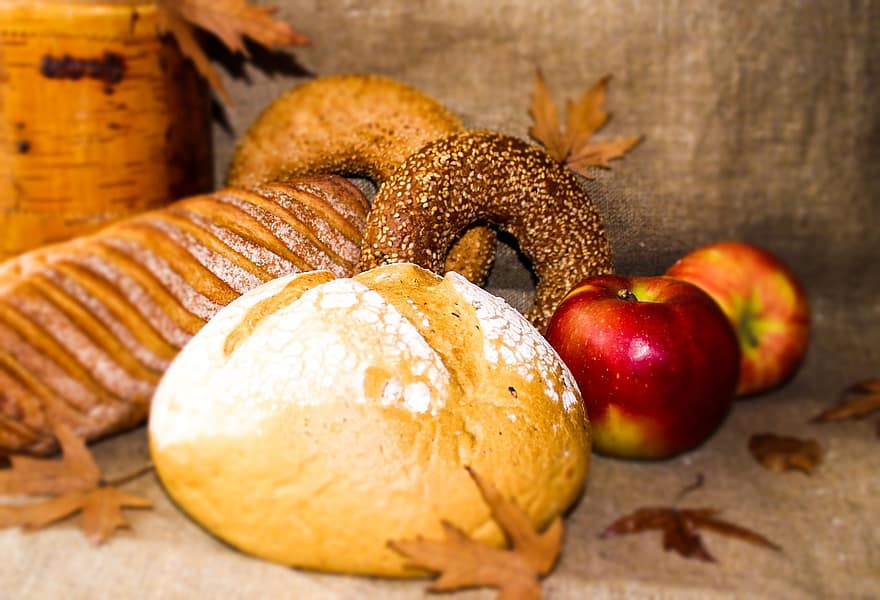 kenyér, alma, élelmiszer, gyümölcs, piros alma, falatozás, táplálás, sült, sütés, ízletes