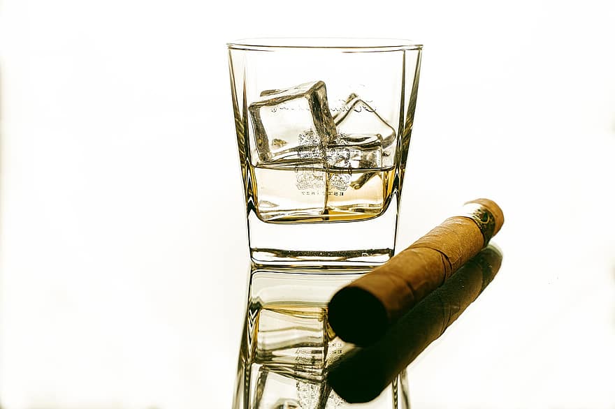 whisky, tytoń, szkło, cygaro, drink, alkohol, napój, napój alkoholowy