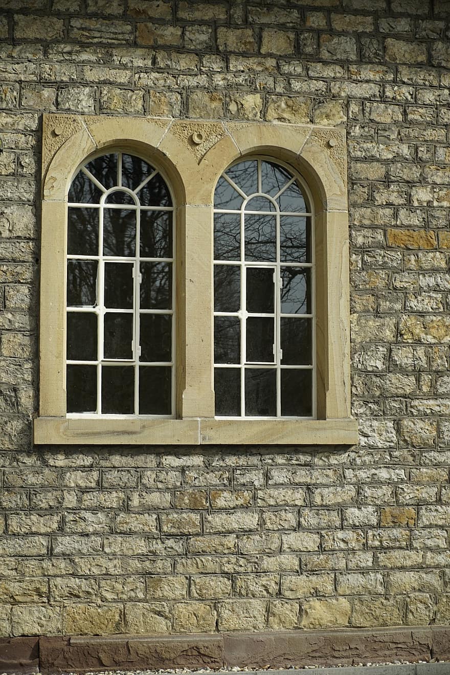 Arched Windows, Church, Brick Wall, Rubble Stones, Masonry, architecture, window, building exterior, wall, building feature, old