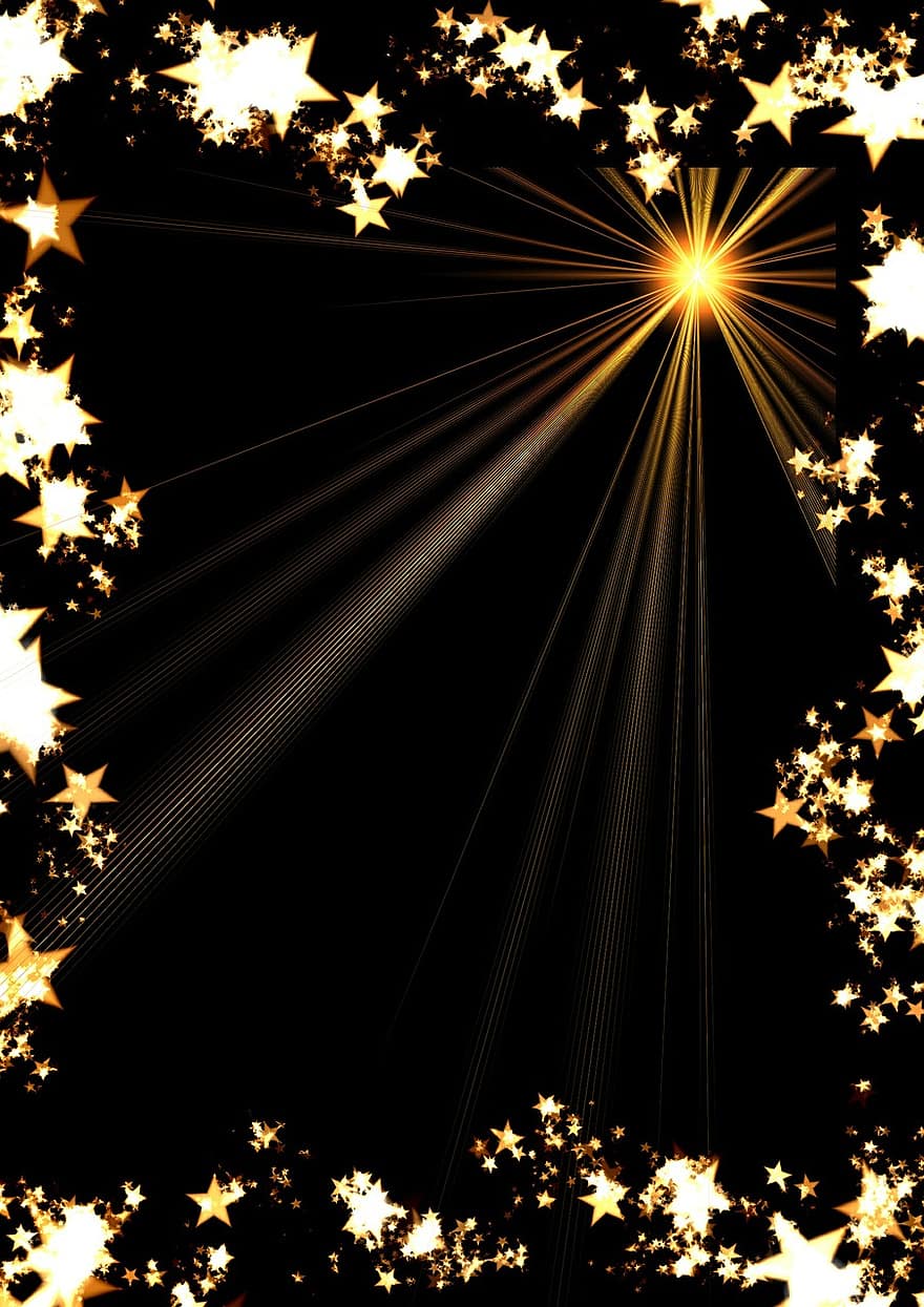 stjärna, himmel, kant, natt, julkort, gratulationskort, första advent, svart, gul, stjärnbeströdd himmel, julafton