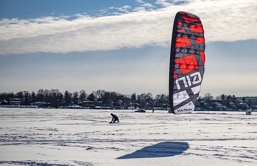 cerf-volant, kite board, kite surf, Cerf-volant de neige, sport, hiver, sports extrêmes, neige, Hommes, Activité de loisir, activités récréatives