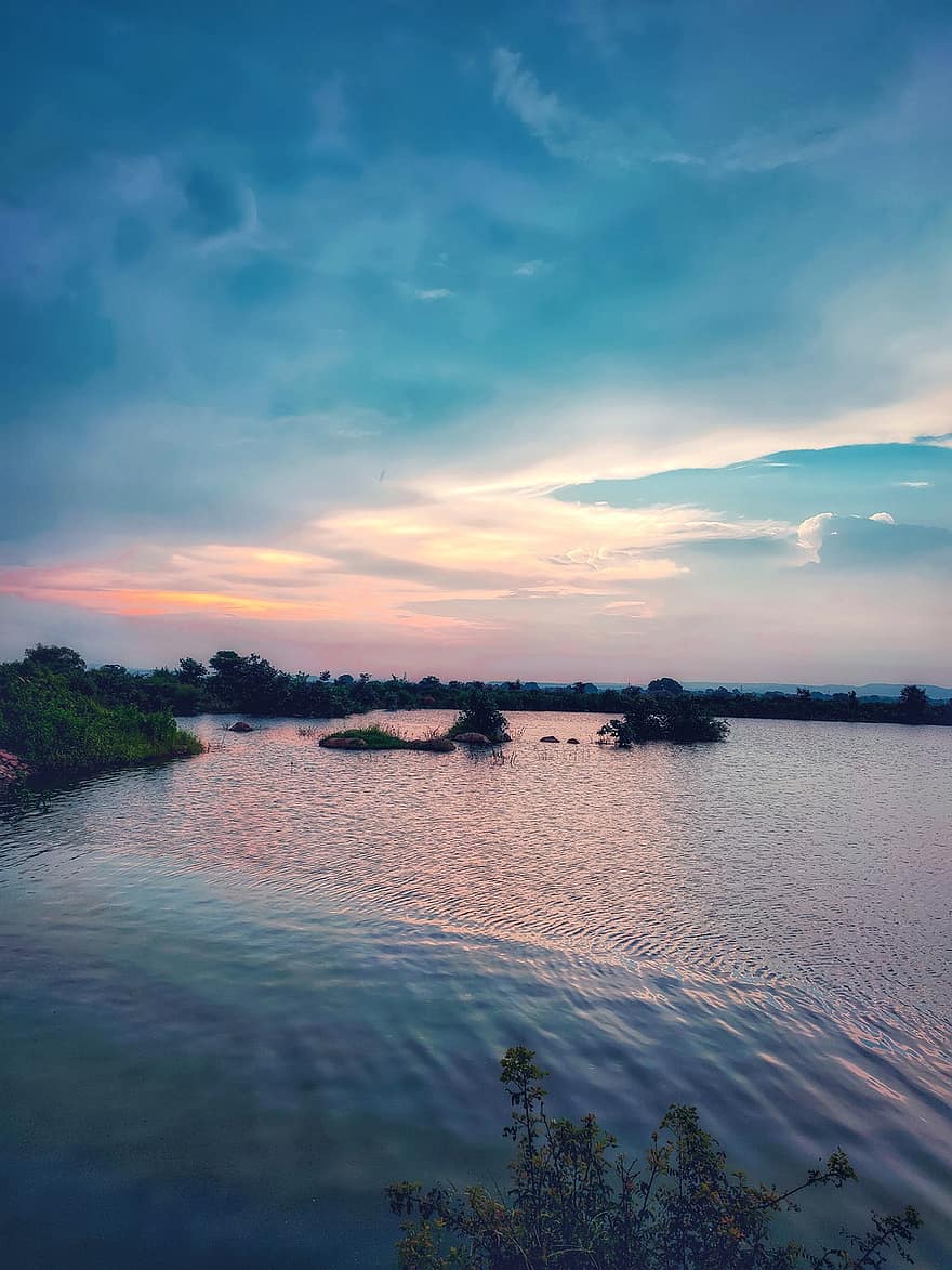 sø, natur, landskab, naturskøn, landskabet, vand, daggry, skumring, Adilabad, Telangana