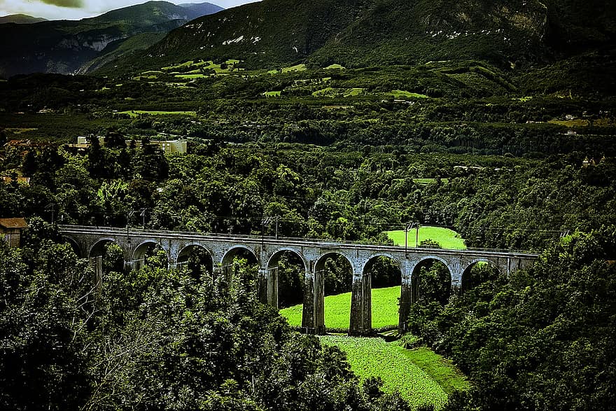 pod, viaduct, pădure, ușoară, cer, verde, natură, Munte, peisaj, rural, apă