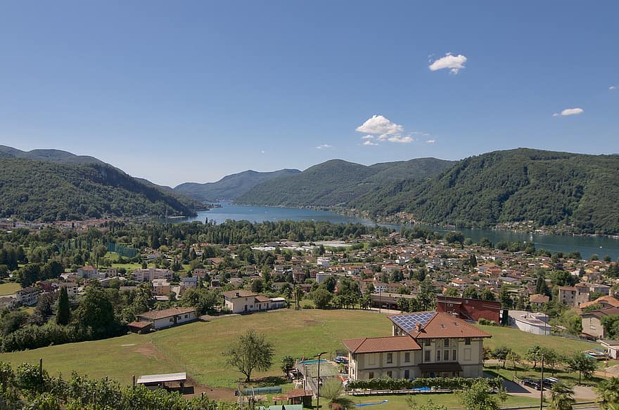 Montagne, village, lac de lugano, scénique, tourisme, Magliaso, Agno, Lugano, Tessin, Suisse, canton du Tessin