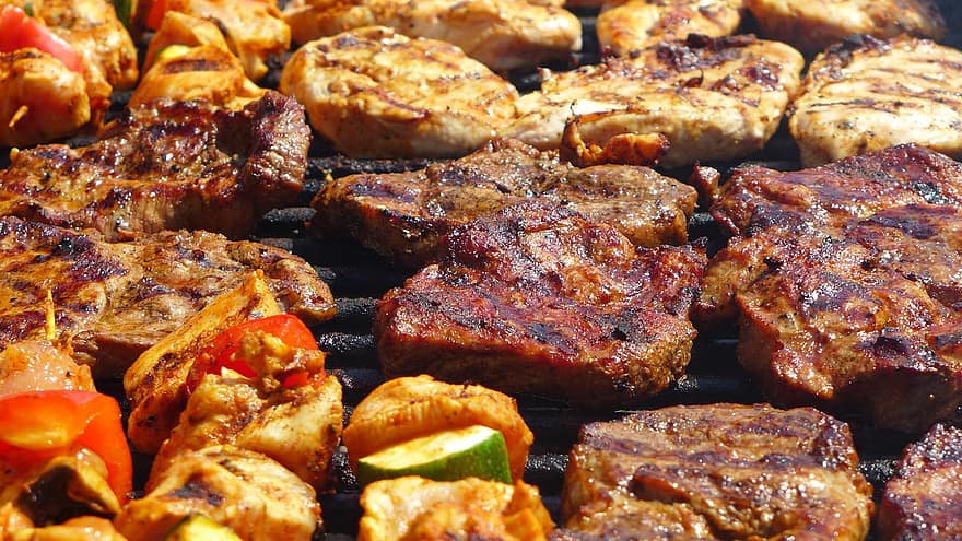 grill, svinekød, shashlik, mad, bøf, kød, fad, grillet, varme, temperatur, madlavning