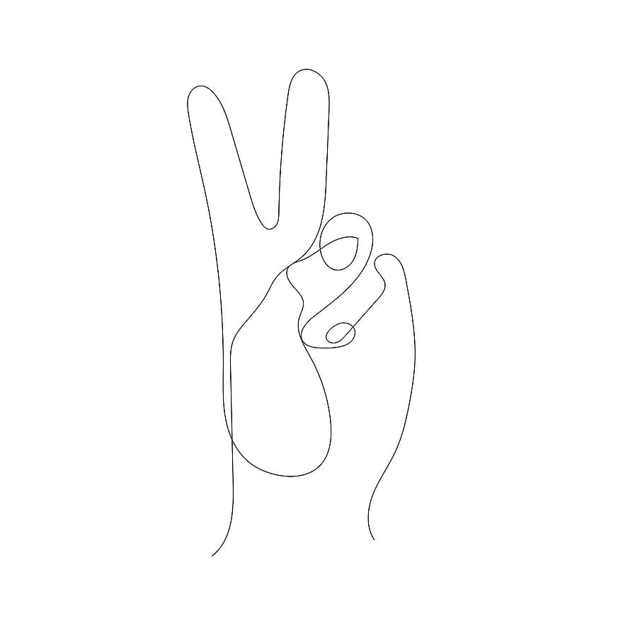 vredesteken, gebaar, lijntekening, vrede, teken, vriendelijkheid, tekening, ontwerp, vector, illustratie, symbool
