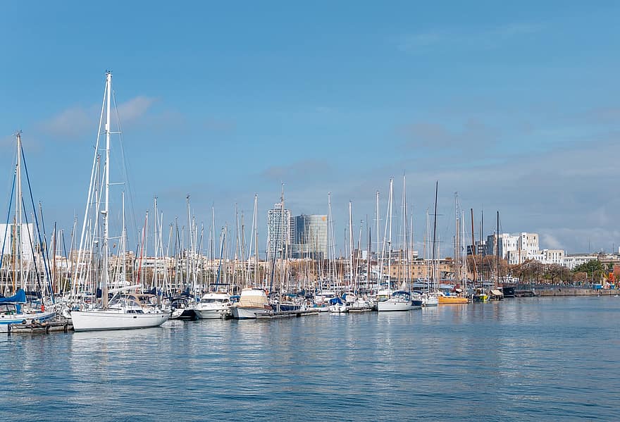 Port, Boats, Sea, Yachts, Sailboats, Harbor, Pier, Bay, Ocean, Tourism, Barcelona
