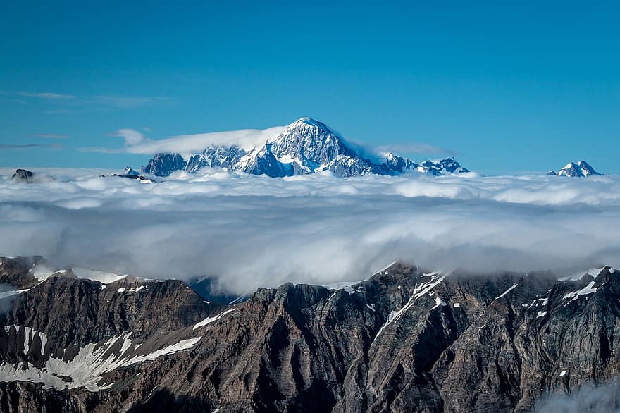 몽블랑, 서부 레반나, 산들, 알프스 산맥, 구름, 하늘, 풍경화, 자연, 하이킹