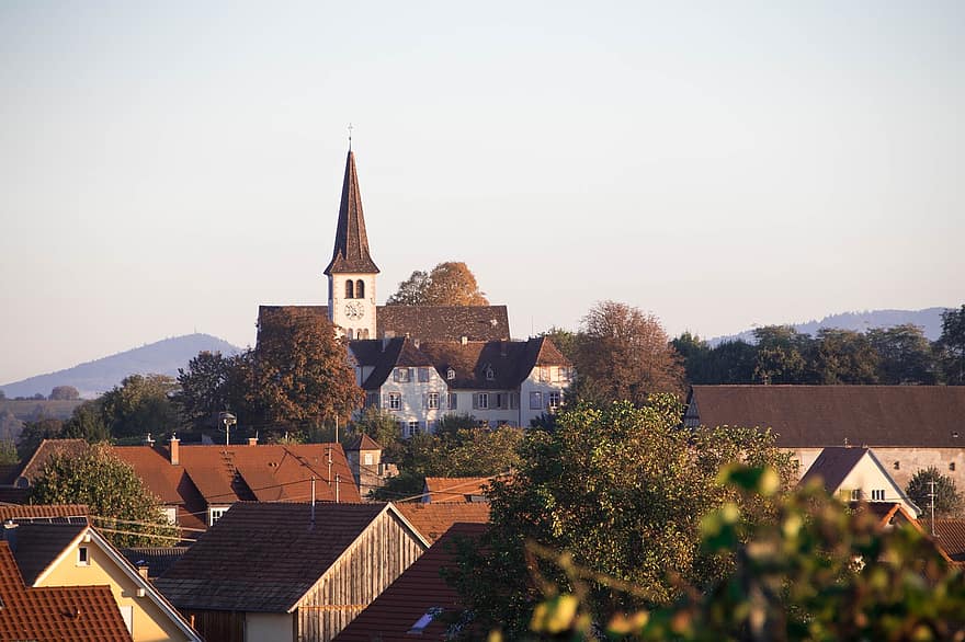 Church, Buildings, Town, Village, Townscape, Roofs, Houses, Residential, Residential Area, Architecture, Bad Krozingen