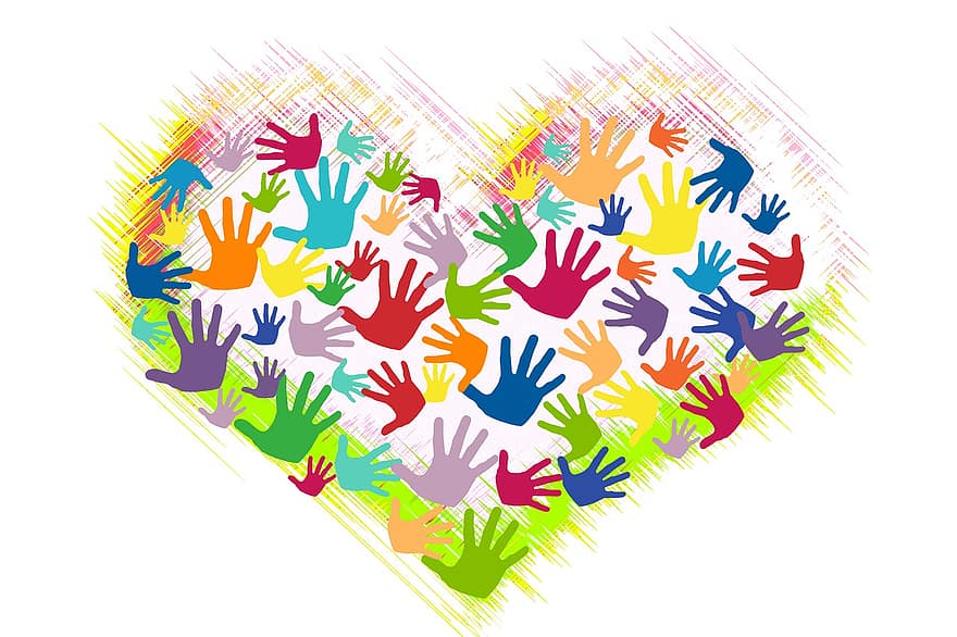 szív, kezek, önkéntesek, önkéntes, véd, védelem, keret, Segítség, támogatás