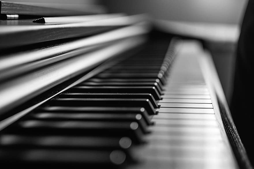 пианино, Музыка, музыкальный инструмент, клавиши пианино, музыкальная клавиатура, Классическое фортепиано, крупный план, боке, черный, музыкант, клавиатура