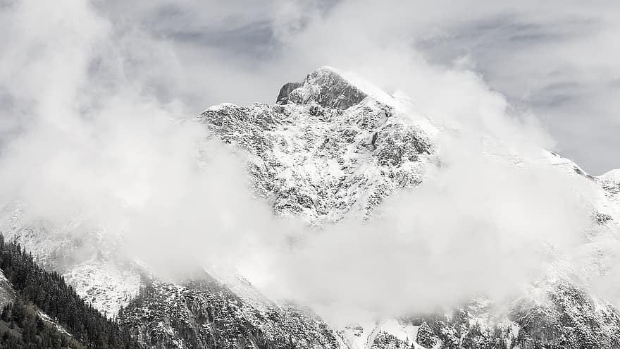 Berge, Alpen, Schnee, Winter, Bergspitze, Panorama, Landschaft, Natur