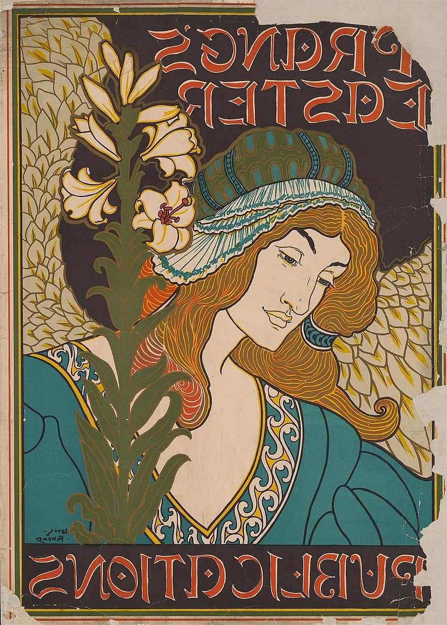 vintage, wanita, poster, 1894, majalah, seni, deco, indah, penutup, Desain, klasik