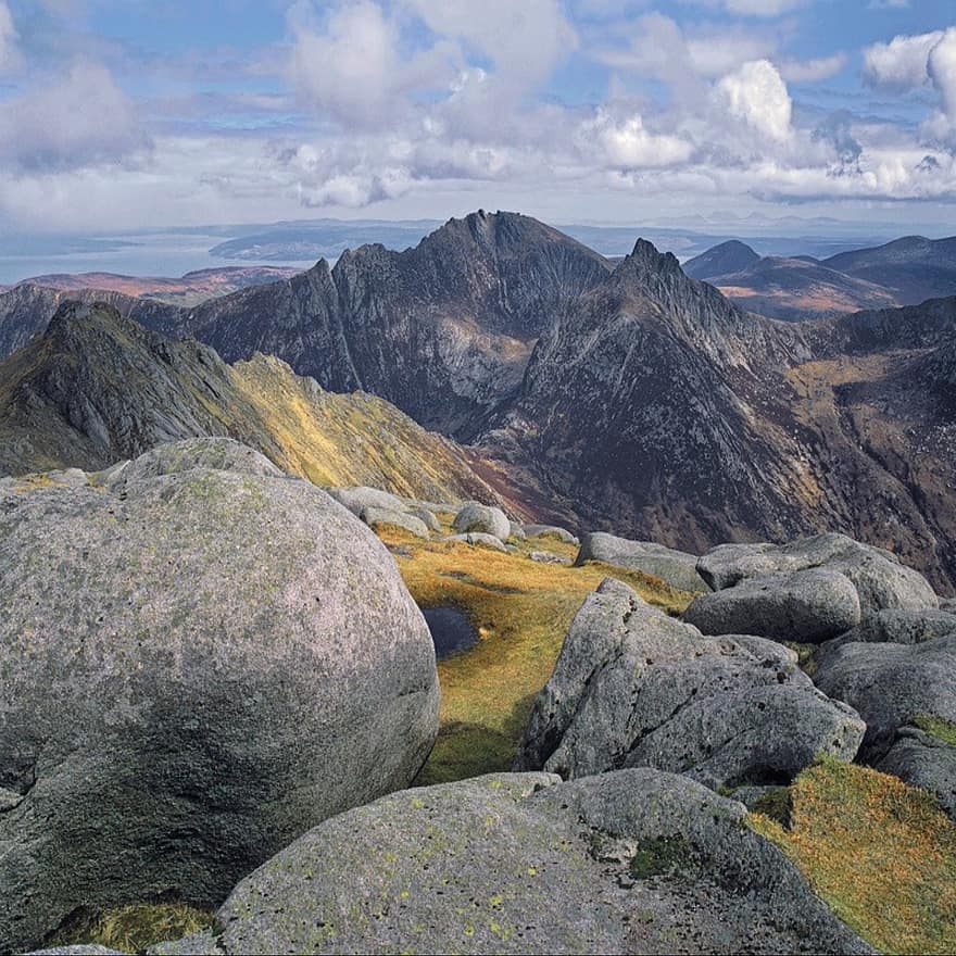 Dê Fell, núi, đảo của mảng, đá cuội, scotland, brodick, Corbetts, phong cảnh, đỉnh núi, đá, cỏ
