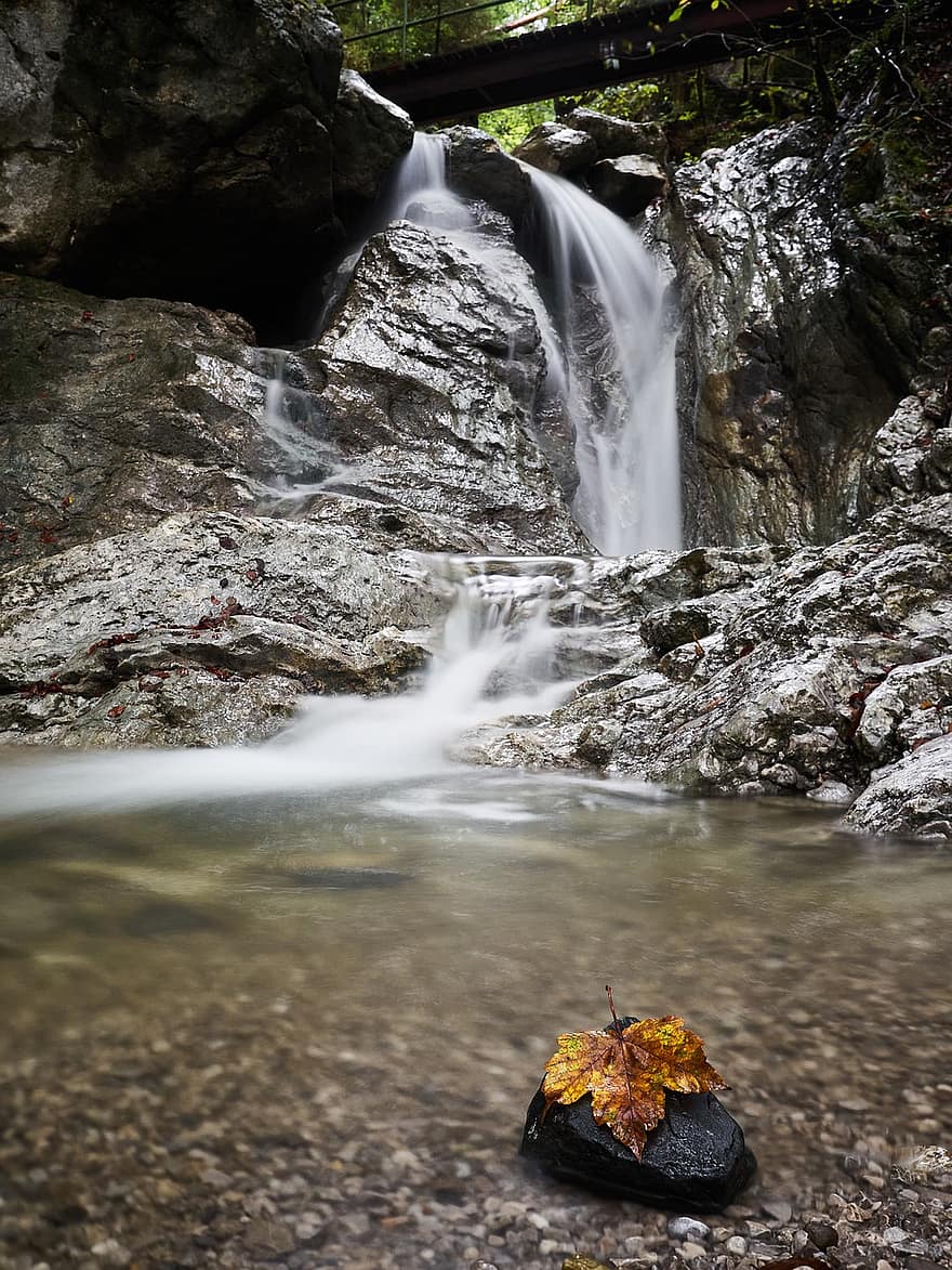 Waterfall, Leaf, Fall, Autumn, River, Stream, Cascades, Falls, Water, Cliff, Rock