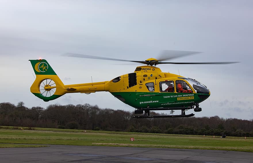 helikopter, ambulans udara, menyelamatkan, penerbangan, keadaan darurat, mengangkut, ambulans, helikopter penyelamat, kuning, hijau