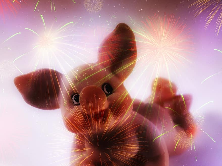 porc, norocos de porc, sylvester, Anul Nou, noroc, Salut, ziua de anul nou, focuri de artificii, rândul anului