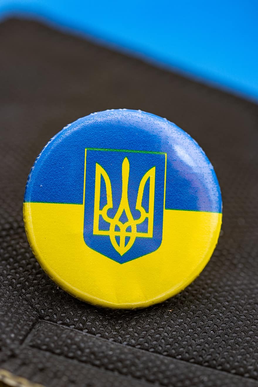 ปุ่ม, ธง, ยูเครน, สัญลักษณ์, ยอด, เครื่องหมาย, ตรีศูล, เสื้อคลุมแขน, ใกล้ชิด, ภูมิหลัง, สีน้ำเงิน