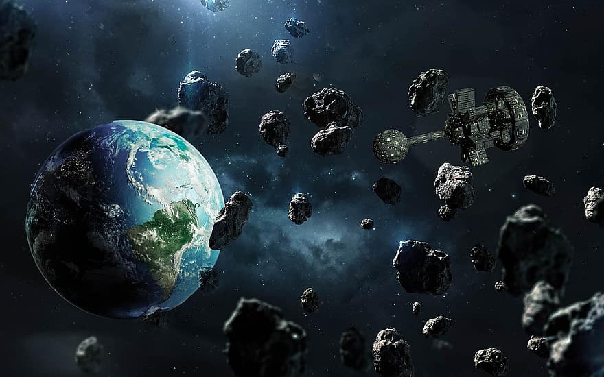 地球、宇宙船、小惑星、隕石、ファンタジー、スペース、銀河、天文学、宇宙、外部スペース、シュールな