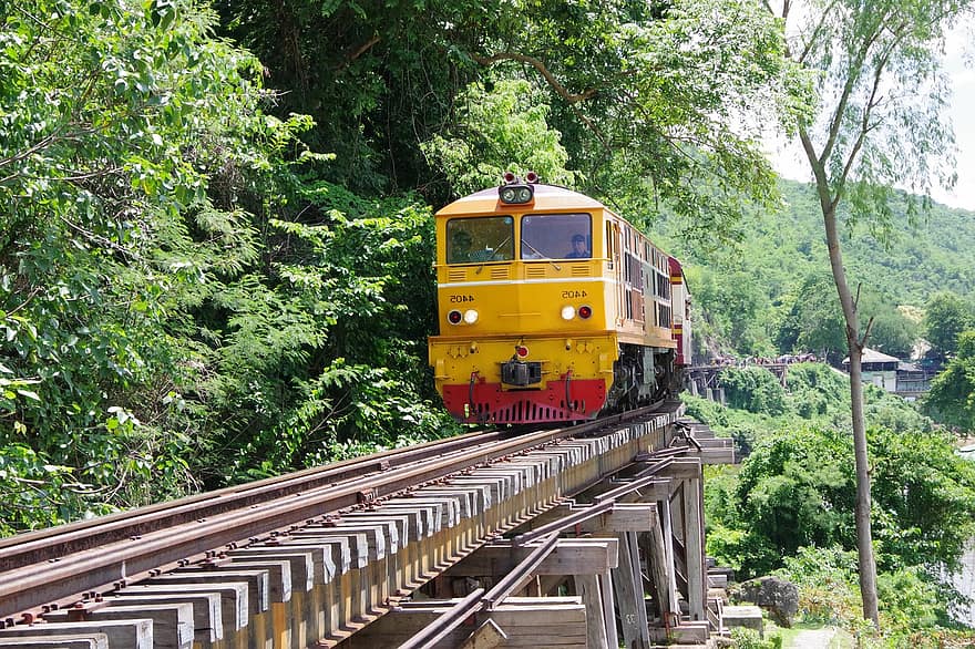 Kanchanaburi, train, chemin de fer, campagne, rural, forêt