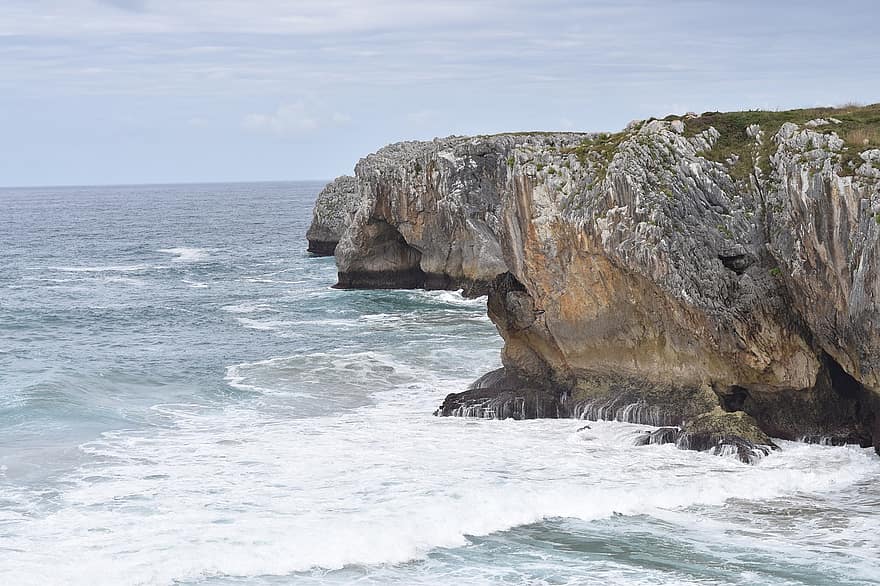 klippa, hav, havsskum, sten formation, våg, strand, havskum, SKUM, horisont, marinmålning, landskap
