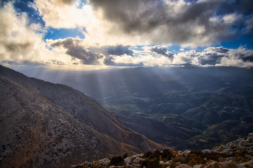 montagne, paesaggio, luce del sole, nuvoloso, catena montuosa, campagna, scenario, natura, Creta