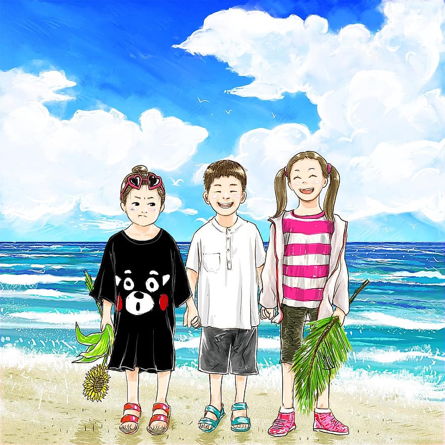 Cartoon, Painting, Fantasy, Creativity, Seaside, Summer, Children, Boys, Girls, Travel, Vacation