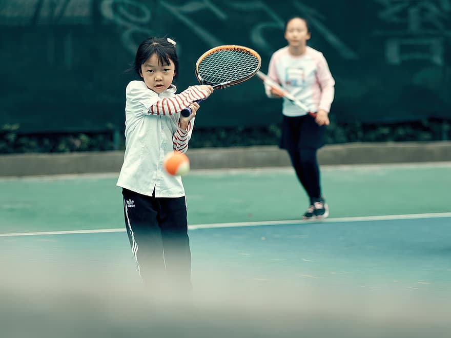 menina, tênis, quadra de tênis, Educação Física, Esportes, concorrência, filha