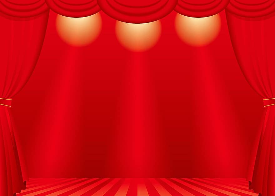 Escenario de teatro, cortinas de teatro, teatro, película, escenario, cortina, actuación, audiencia, cine, interino, rojo
